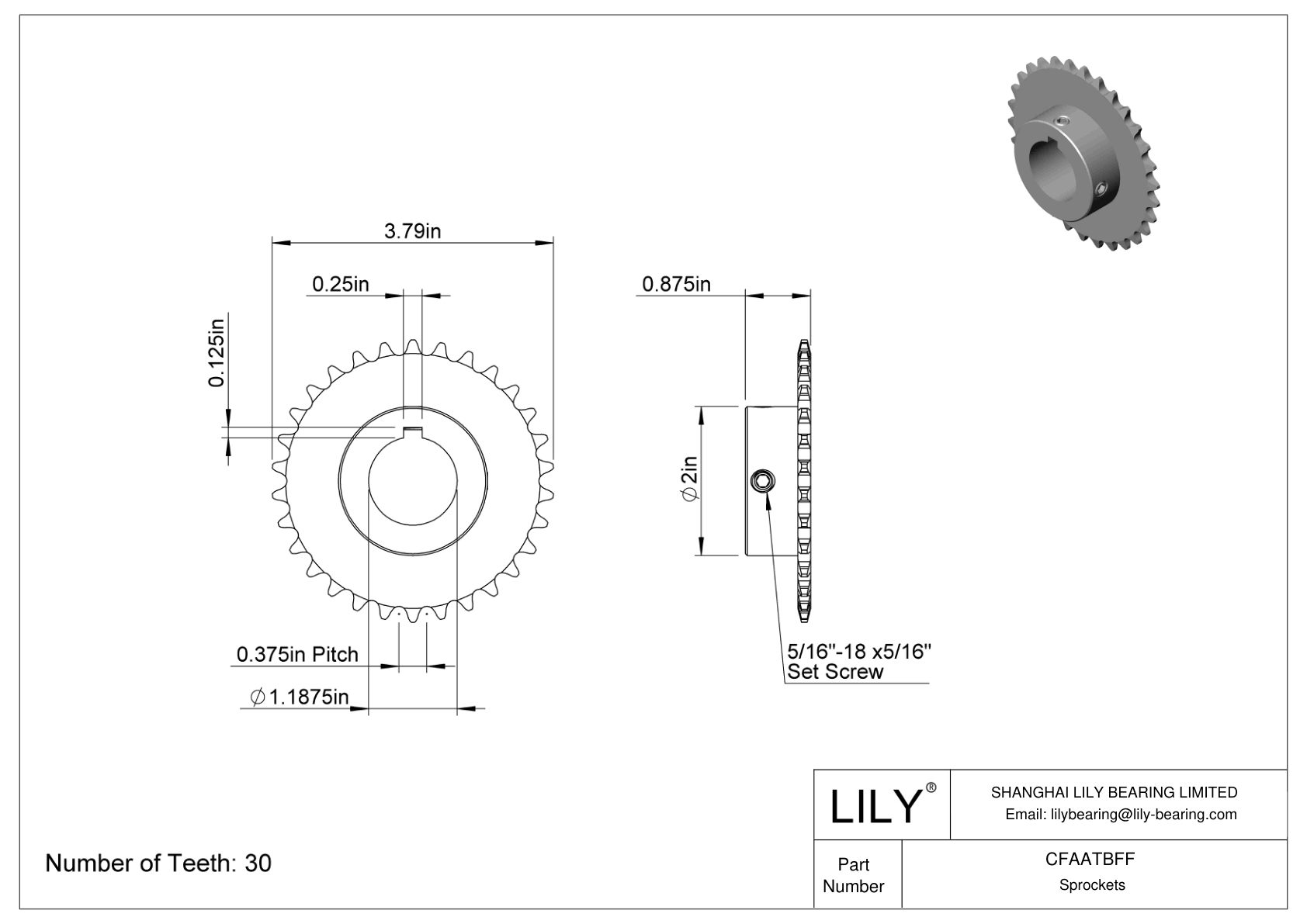 CFAATBFF Wear-Resistant Sprockets for ANSI Roller Chain cad drawing