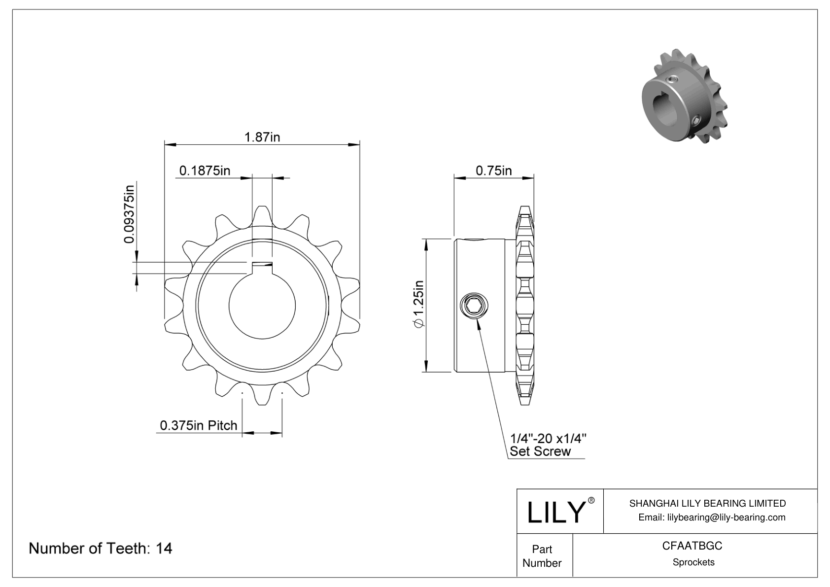 CFAATBGC Wear-Resistant Sprockets for ANSI Roller Chain cad drawing