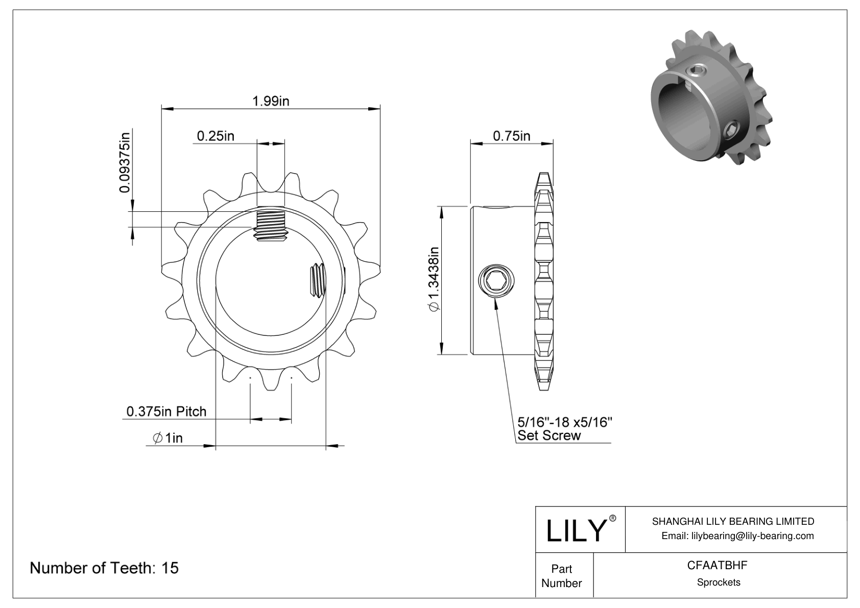 CFAATBHF Wear-Resistant Sprockets for ANSI Roller Chain cad drawing