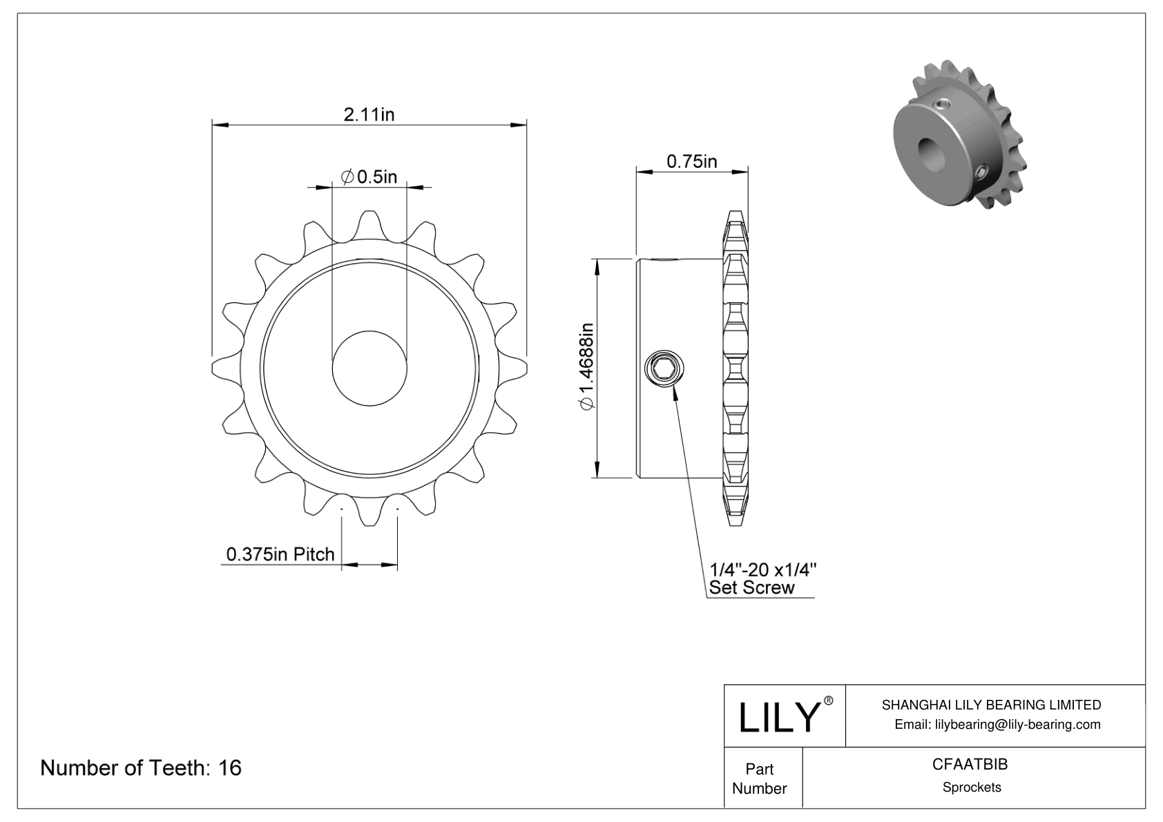 CFAATBIB Wear-Resistant Sprockets for ANSI Roller Chain cad drawing
