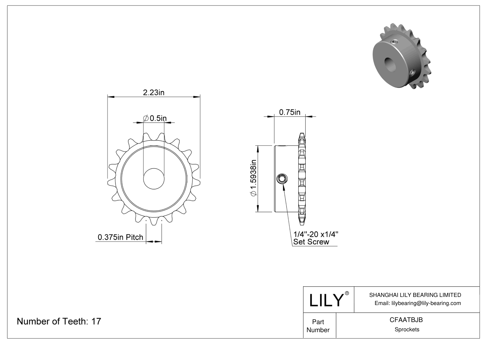 CFAATBJB Wear-Resistant Sprockets for ANSI Roller Chain cad drawing