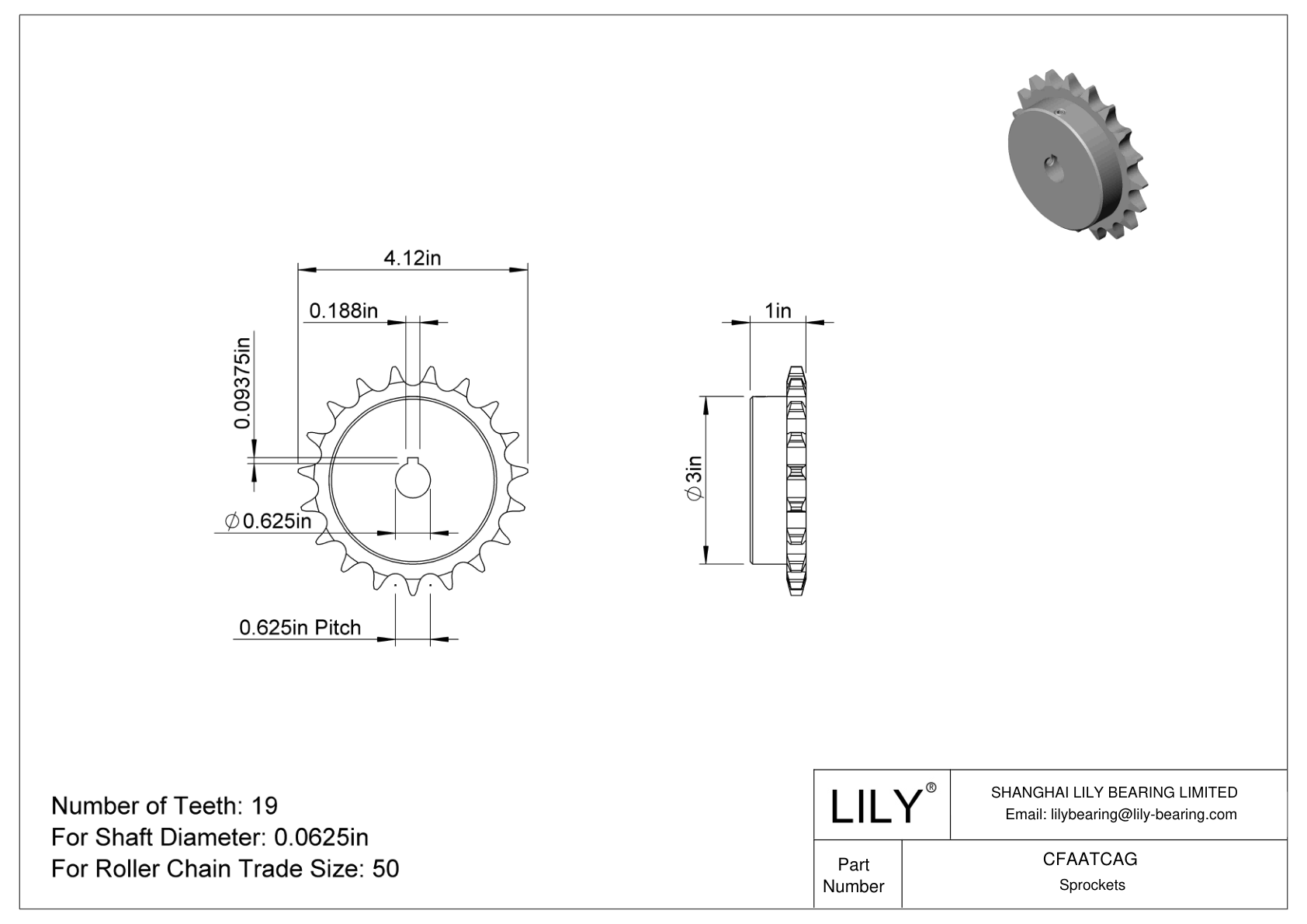 CFAATCAG Wear-Resistant Sprockets for ANSI Roller Chain cad drawing