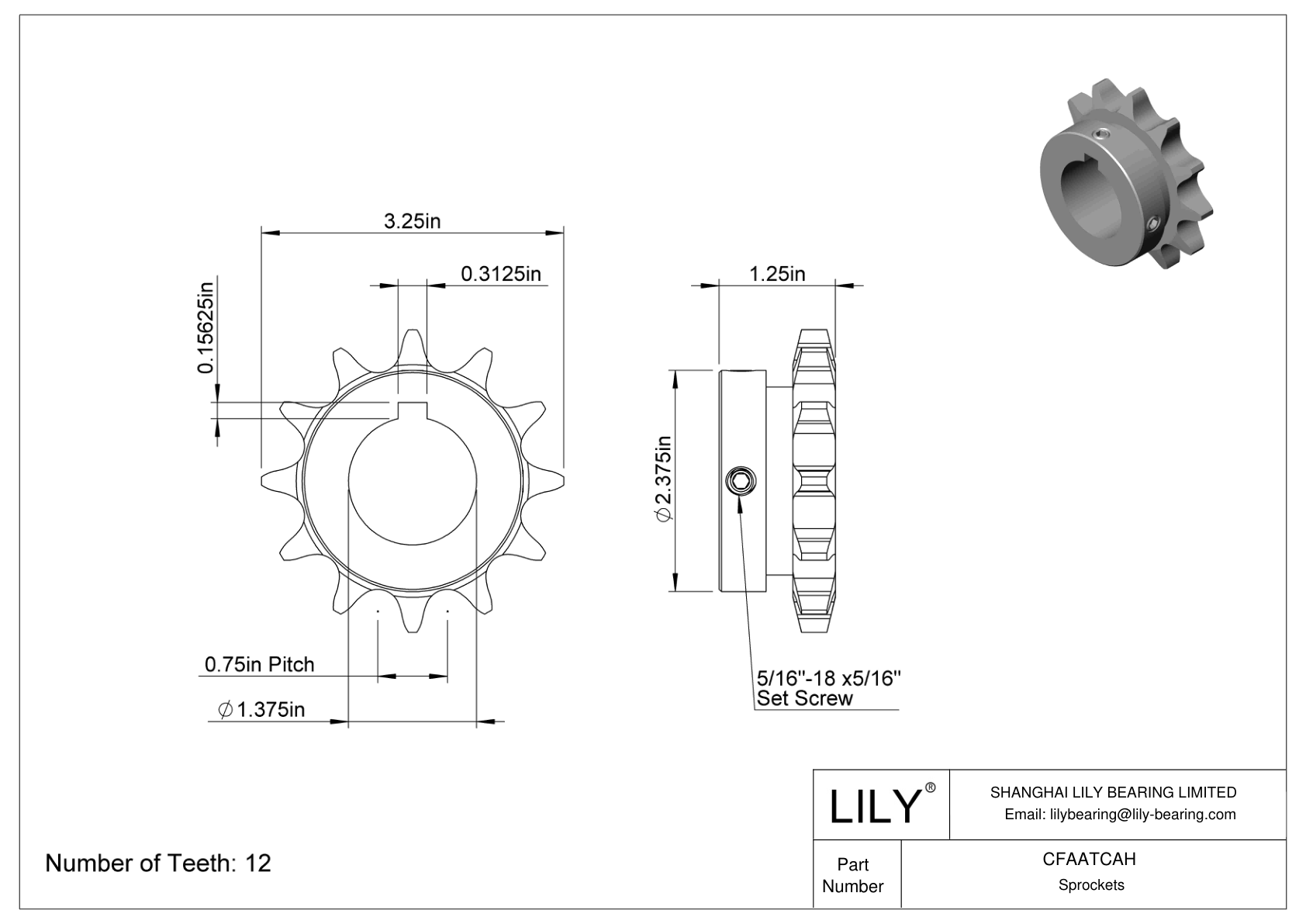 CFAATCAH Wear-Resistant Sprockets for ANSI Roller Chain cad drawing