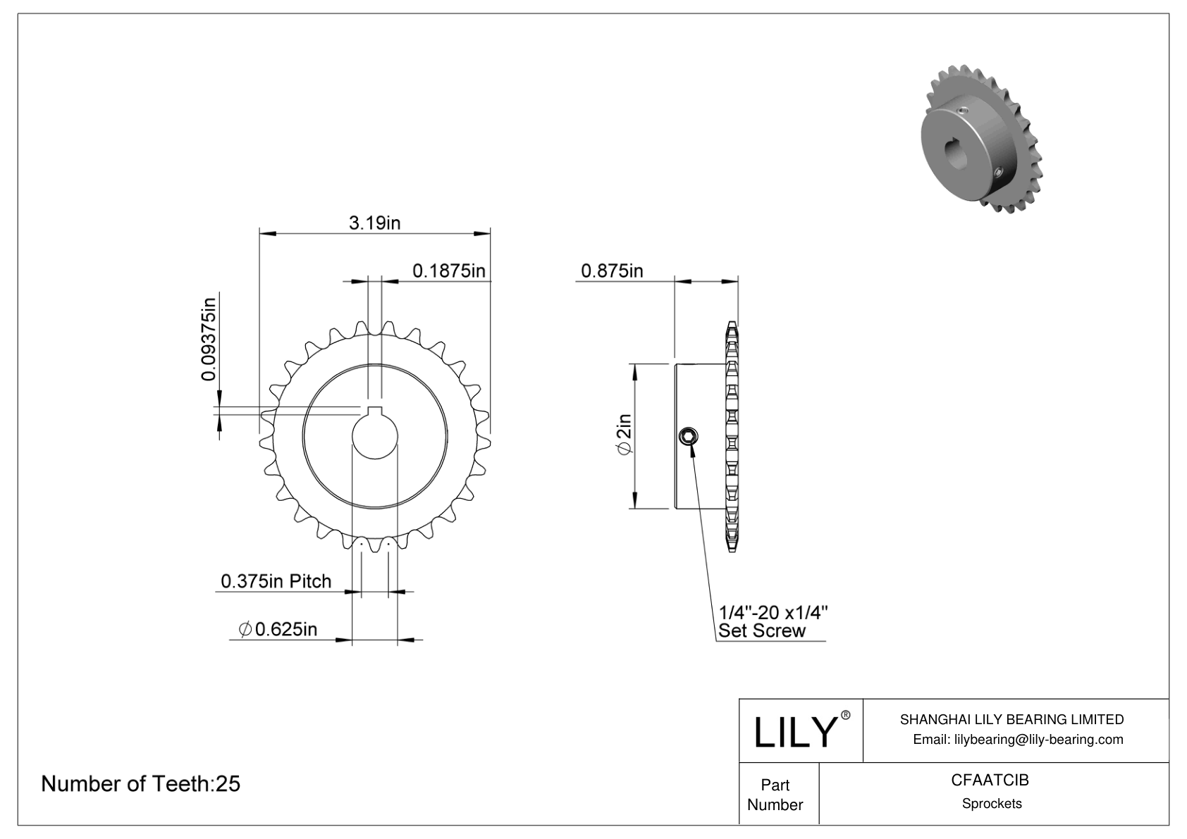 CFAATCIB Wear-Resistant Sprockets for ANSI Roller Chain cad drawing