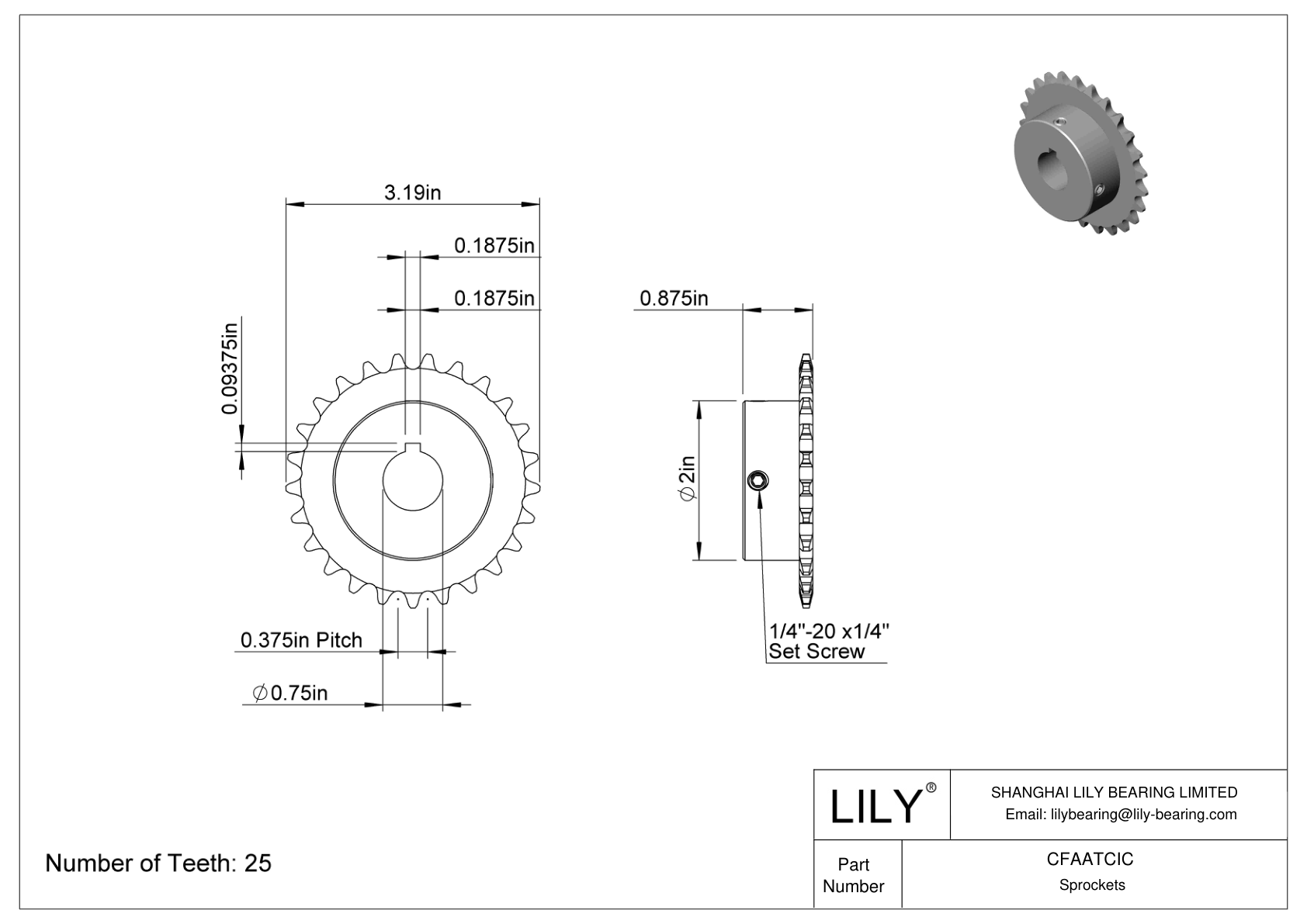 CFAATCIC Wear-Resistant Sprockets for ANSI Roller Chain cad drawing