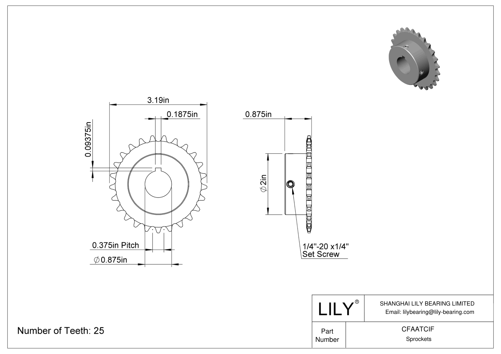 CFAATCIF Wear-Resistant Sprockets for ANSI Roller Chain cad drawing