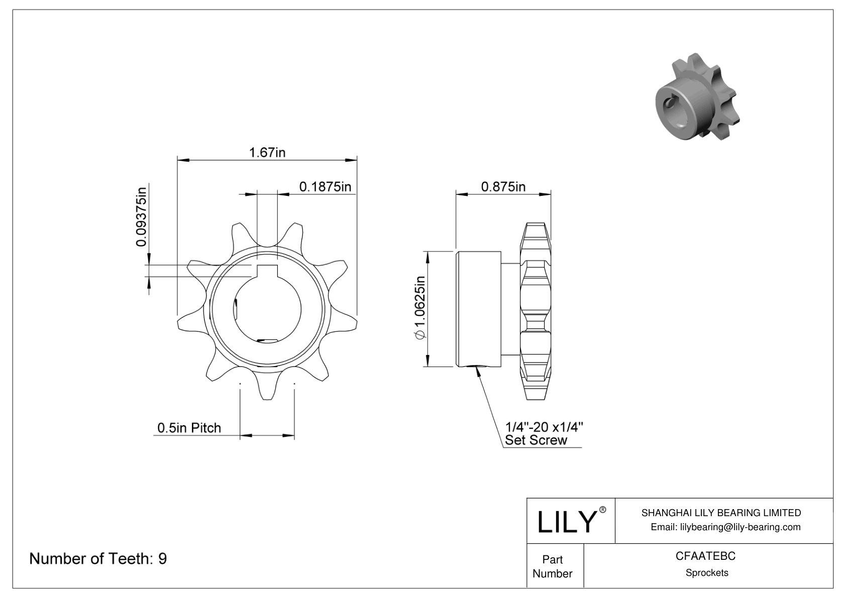 CFAATEBC Wear-Resistant Sprockets for ANSI Roller Chain cad drawing