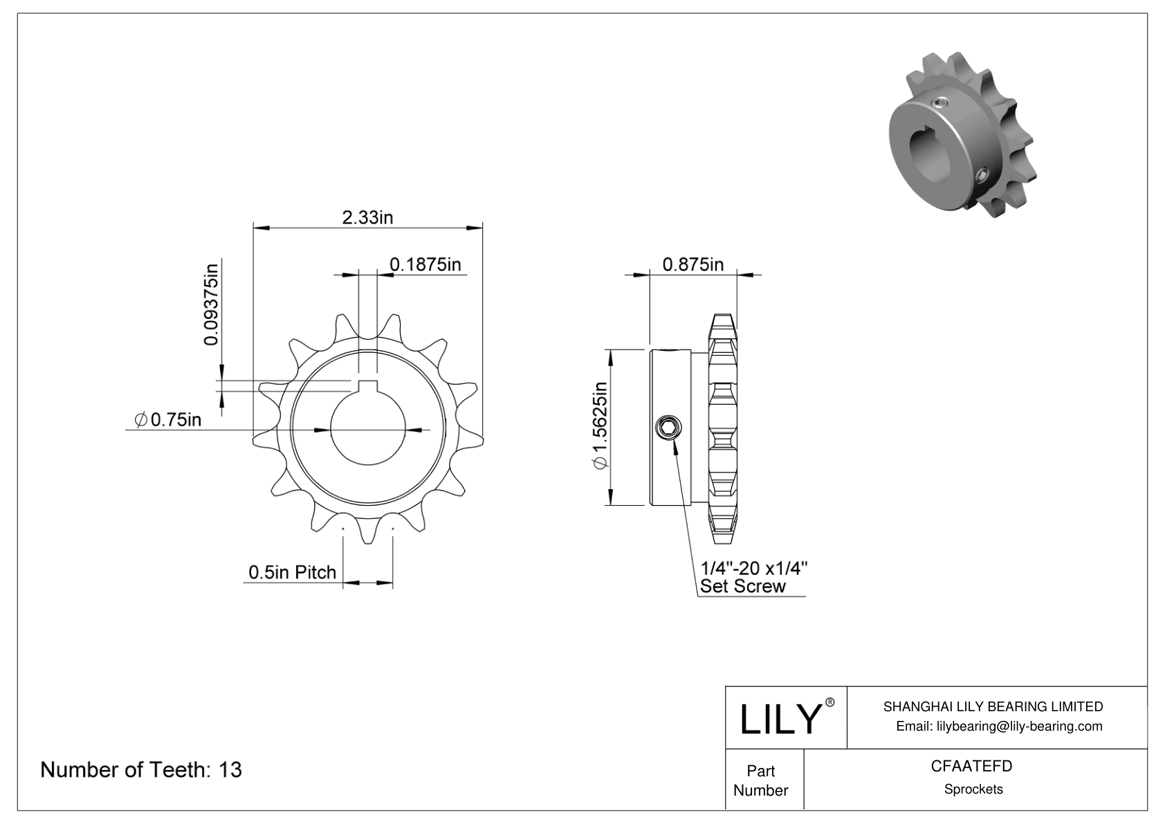 CFAATEFD Wear-Resistant Sprockets for ANSI Roller Chain cad drawing