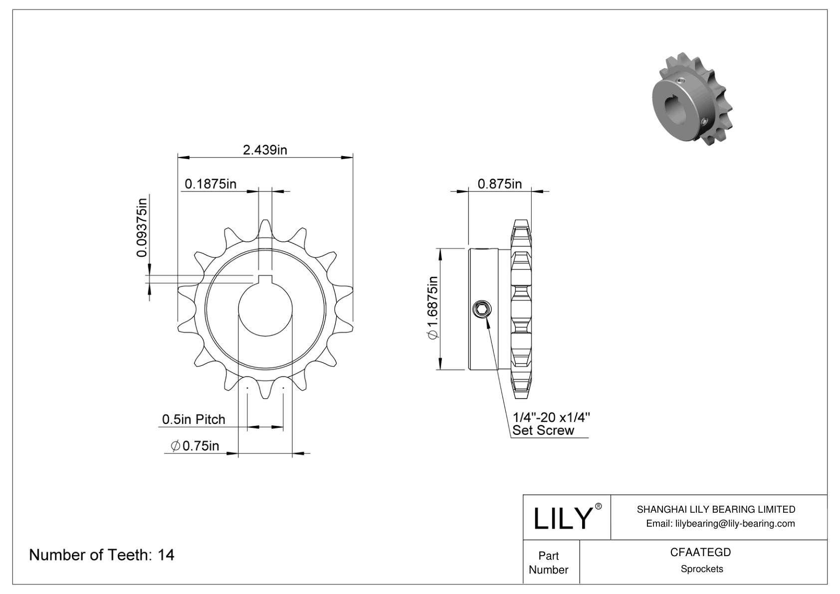 CFAATEGD Wear-Resistant Sprockets for ANSI Roller Chain cad drawing