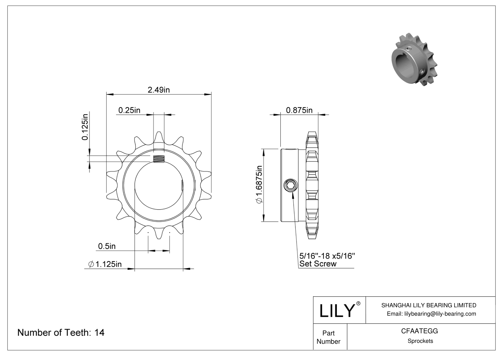 CFAATEGG Wear-Resistant Sprockets for ANSI Roller Chain cad drawing