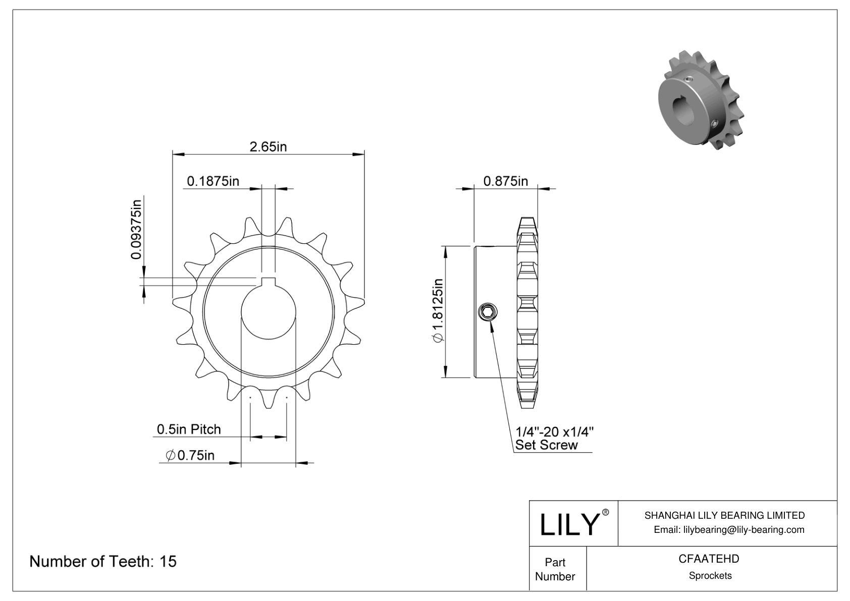CFAATEHD Wear-Resistant Sprockets for ANSI Roller Chain cad drawing