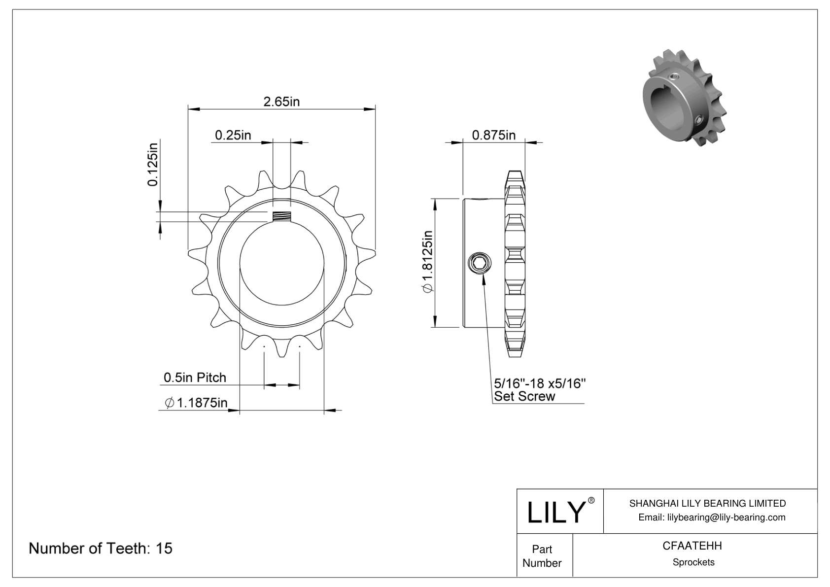 CFAATEHH Wear-Resistant Sprockets for ANSI Roller Chain cad drawing