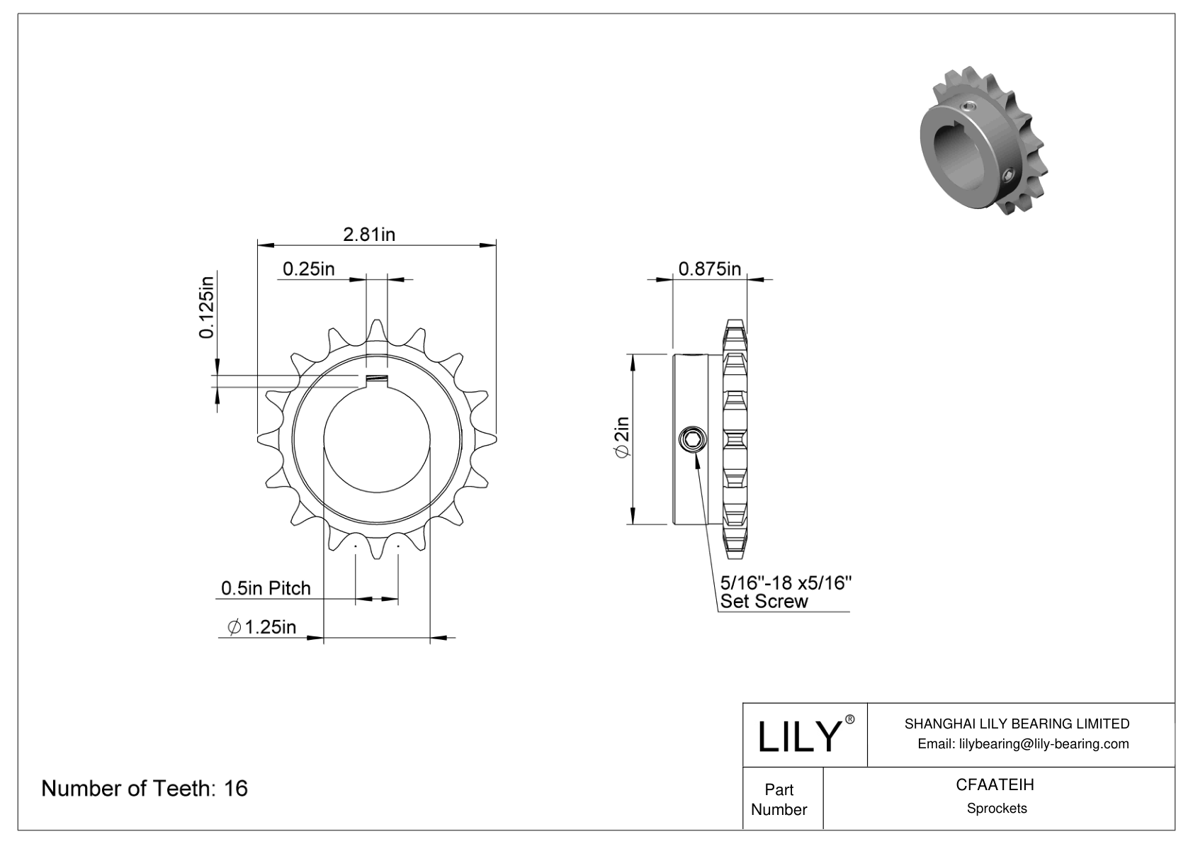 CFAATEIH Wear-Resistant Sprockets for ANSI Roller Chain cad drawing