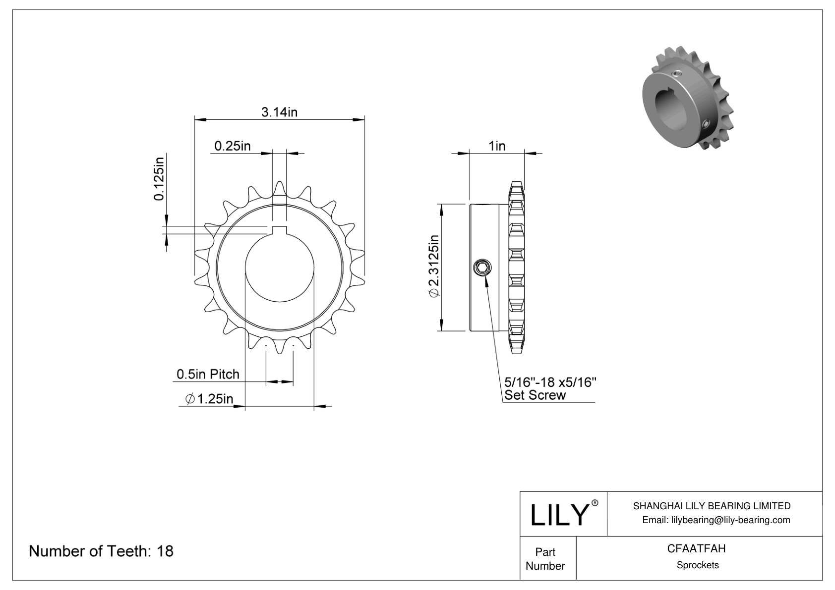 CFAATFAH Wear-Resistant Sprockets for ANSI Roller Chain cad drawing