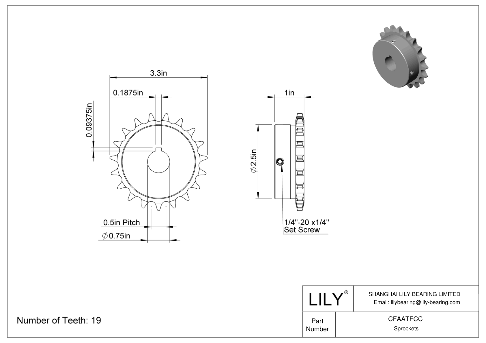 CFAATFCC Wear-Resistant Sprockets for ANSI Roller Chain cad drawing