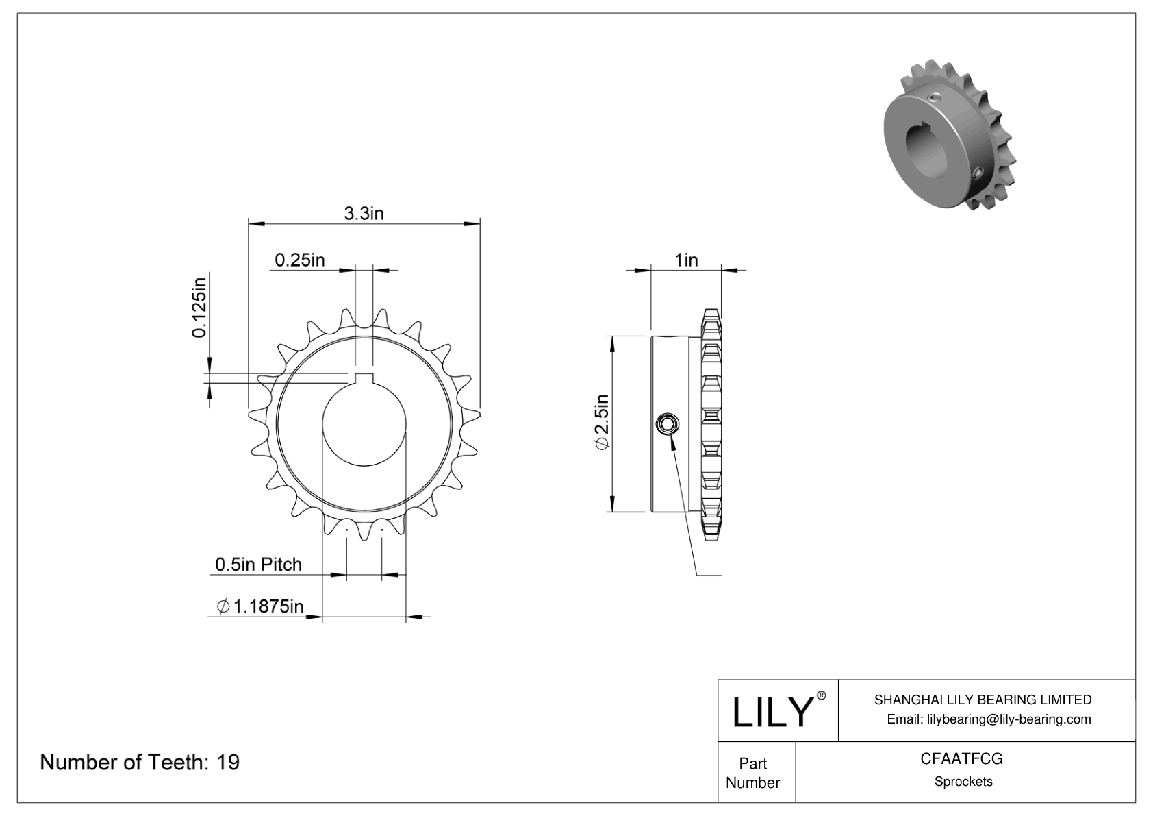 CFAATFCG Wear-Resistant Sprockets for ANSI Roller Chain cad drawing