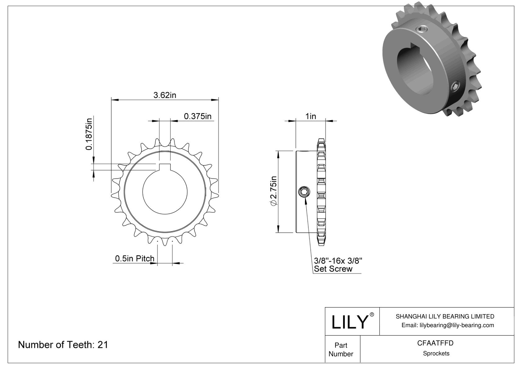 CFAATFFD Wear-Resistant Sprockets for ANSI Roller Chain cad drawing
