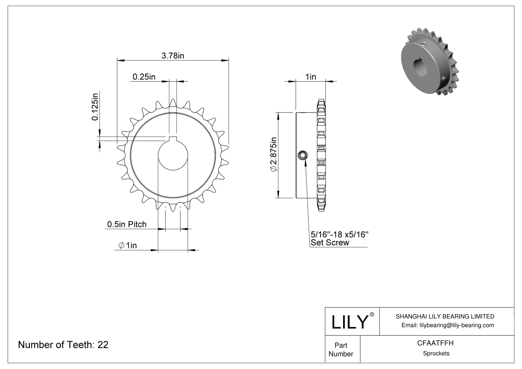CFAATFFH Wear-Resistant Sprockets for ANSI Roller Chain cad drawing