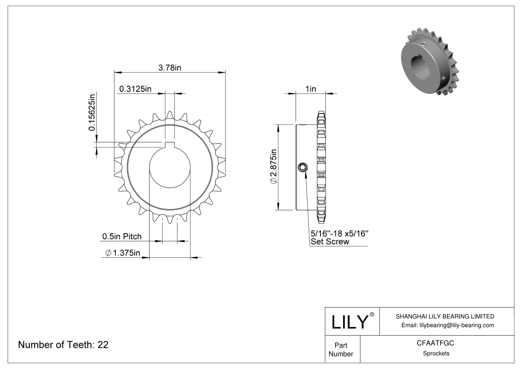 CFAATFGC Wear-Resistant Sprockets for ANSI Roller Chain cad drawing