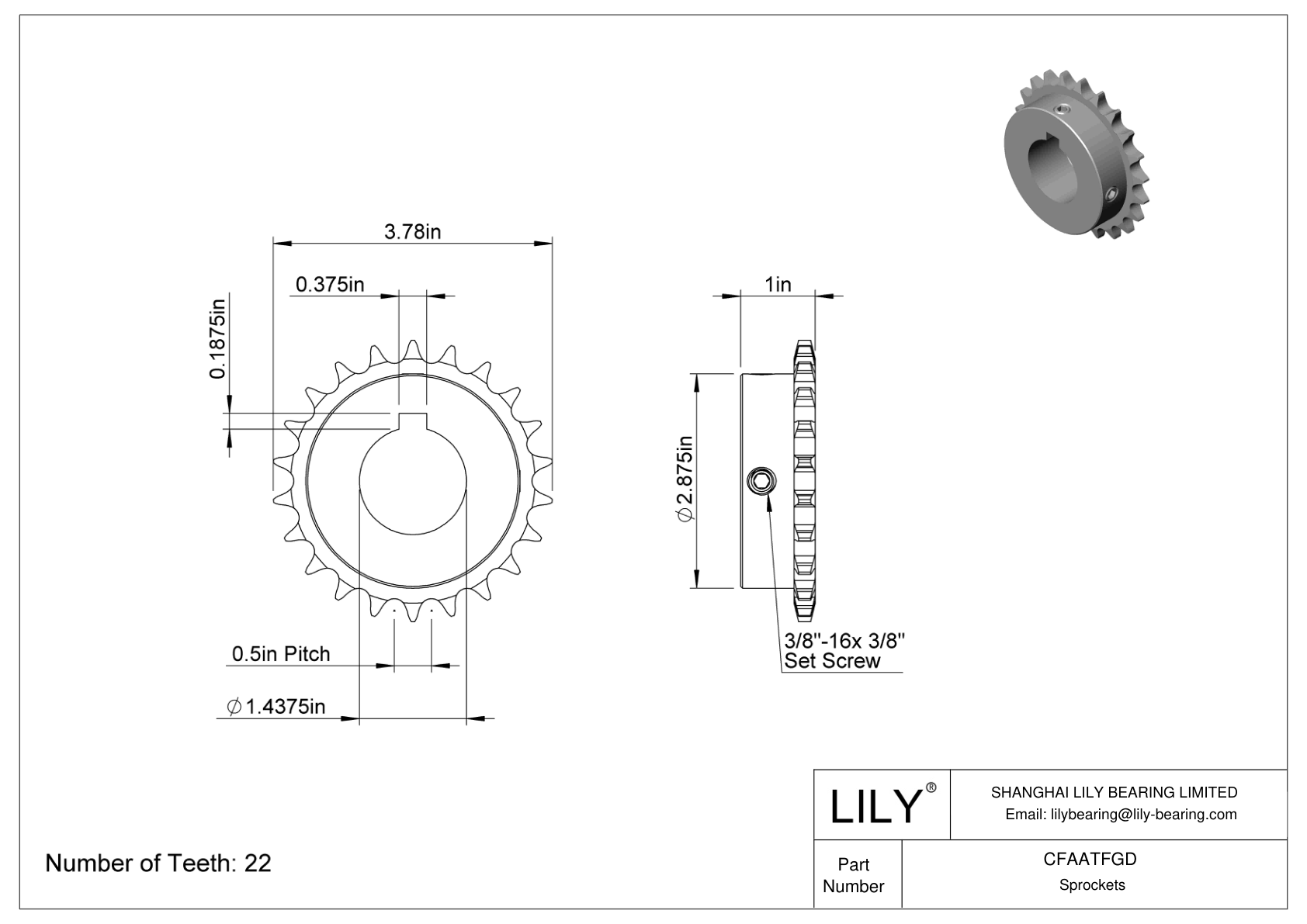 CFAATFGD Wear-Resistant Sprockets for ANSI Roller Chain cad drawing