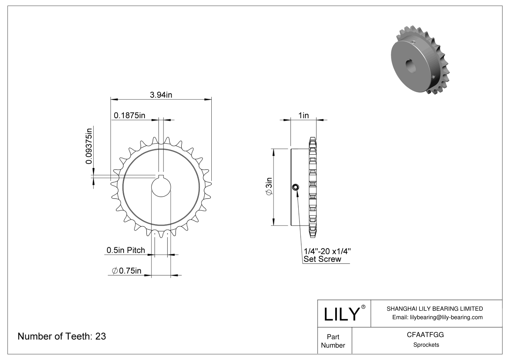 CFAATFGG Wear-Resistant Sprockets for ANSI Roller Chain cad drawing