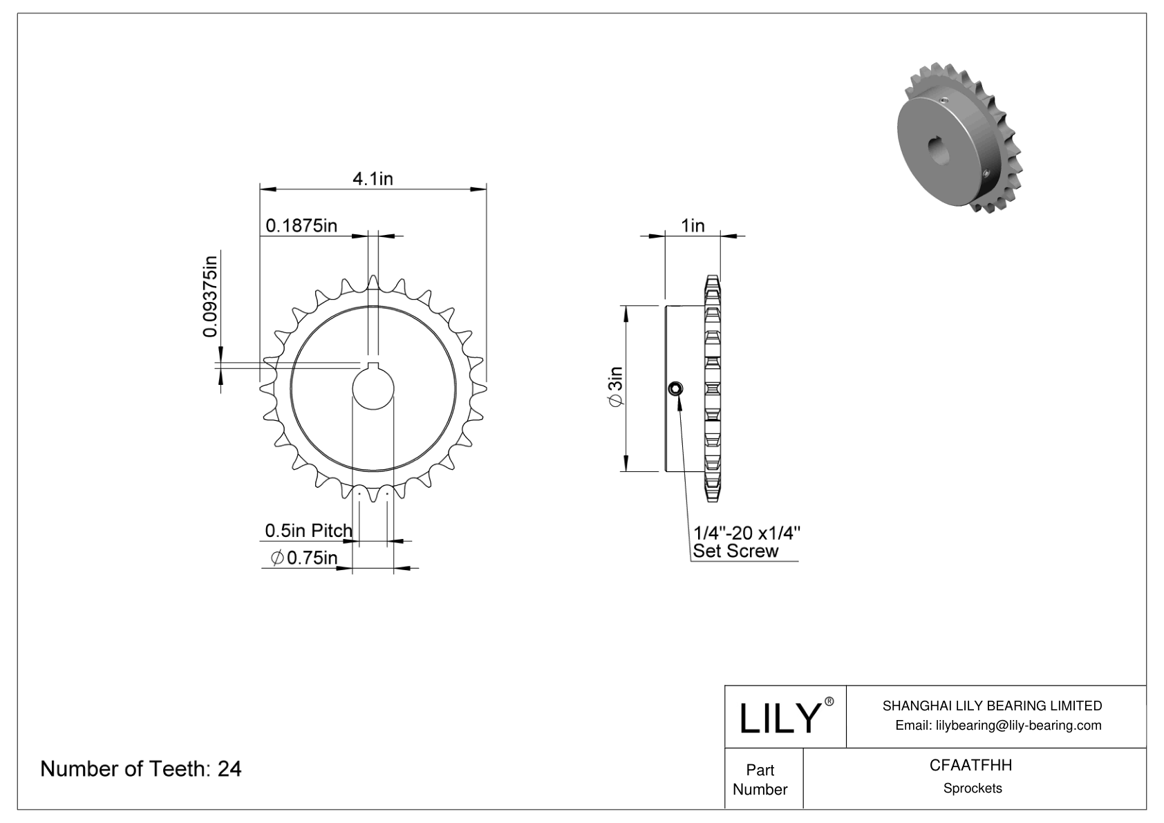 CFAATFHH Wear-Resistant Sprockets for ANSI Roller Chain cad drawing