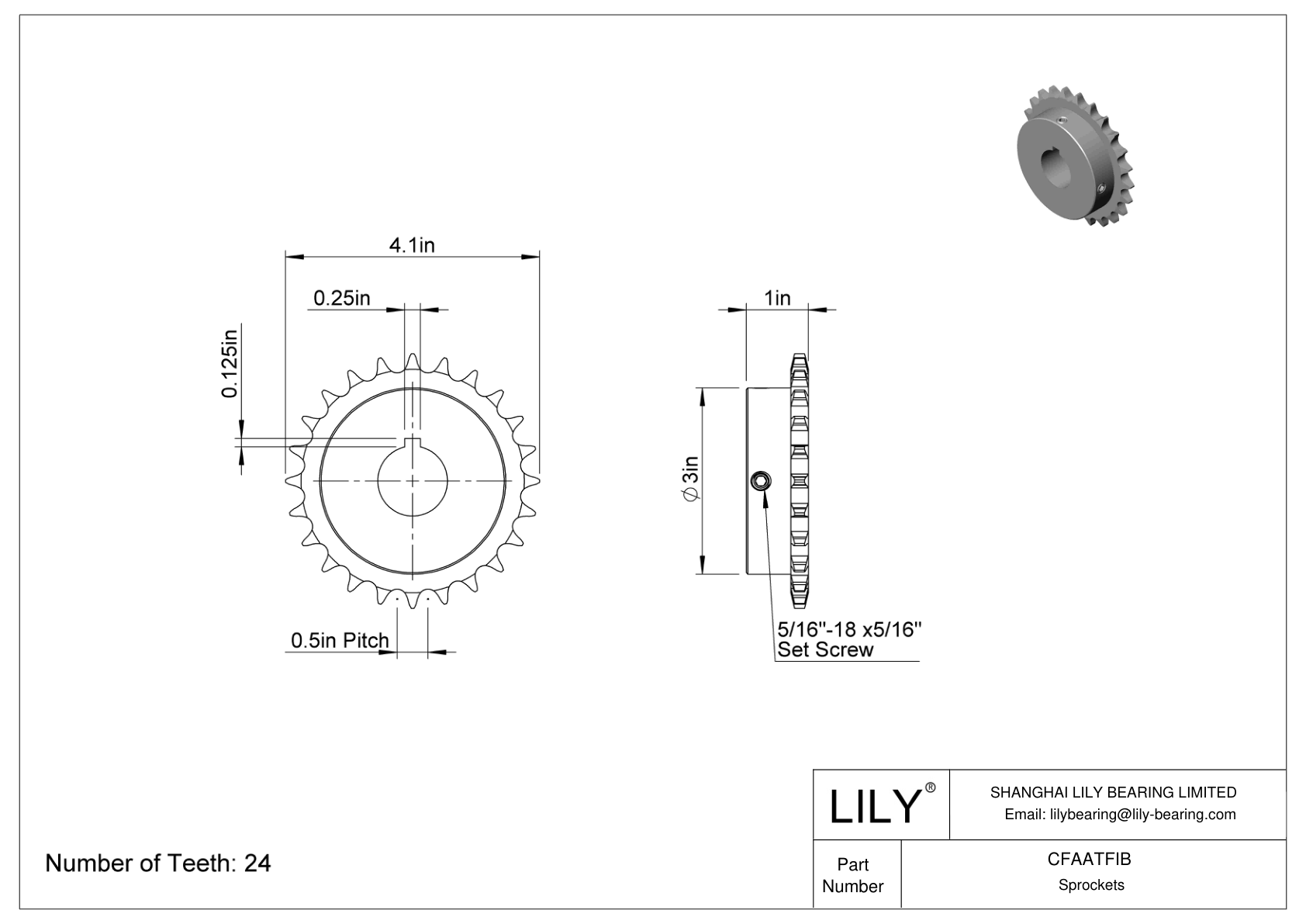 CFAATFIB Wear-Resistant Sprockets for ANSI Roller Chain cad drawing