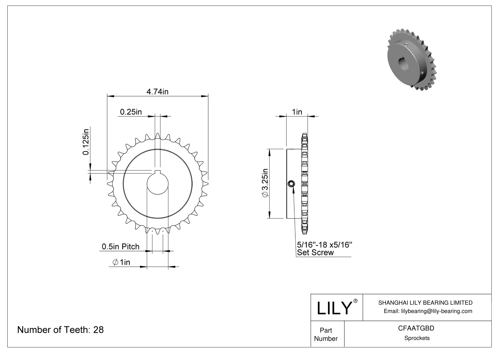 CFAATGBD Wear-Resistant Sprockets for ANSI Roller Chain cad drawing