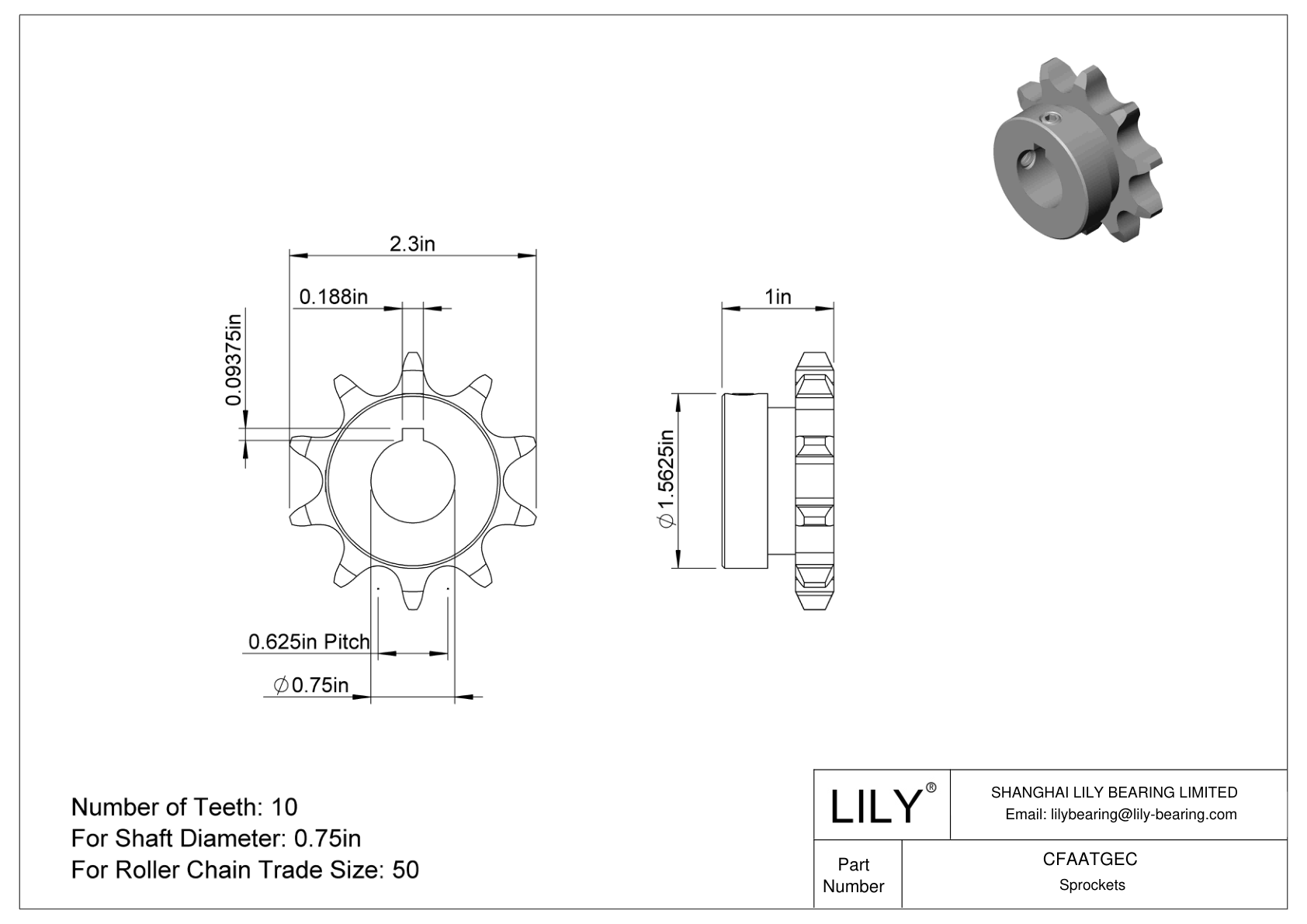 CFAATGEC Wear-Resistant Sprockets for ANSI Roller Chain cad drawing