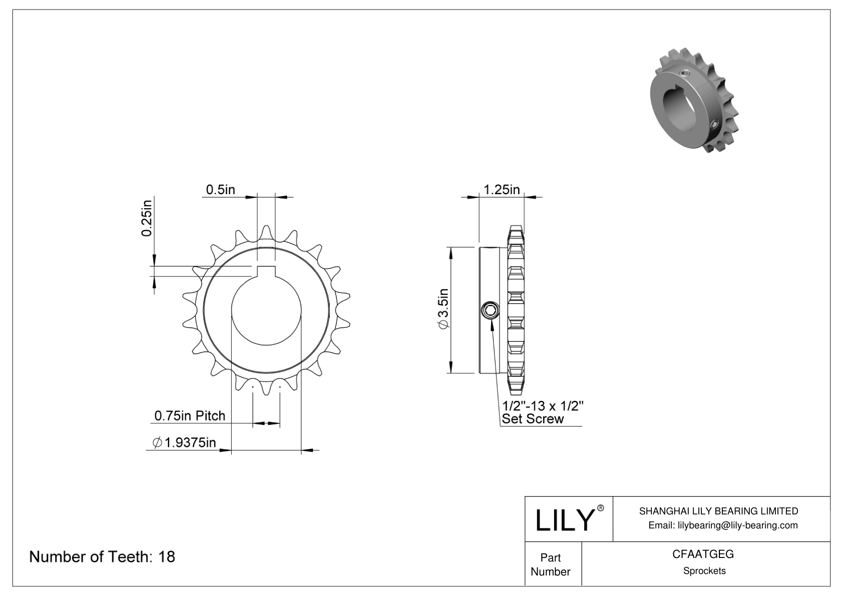 CFAATGEG Wear-Resistant Sprockets for ANSI Roller Chain cad drawing