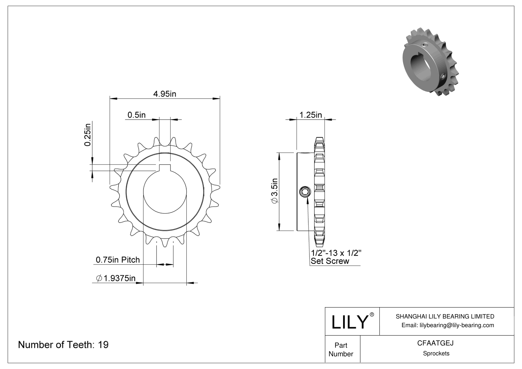 CFAATGEJ Wear-Resistant Sprockets for ANSI Roller Chain cad drawing