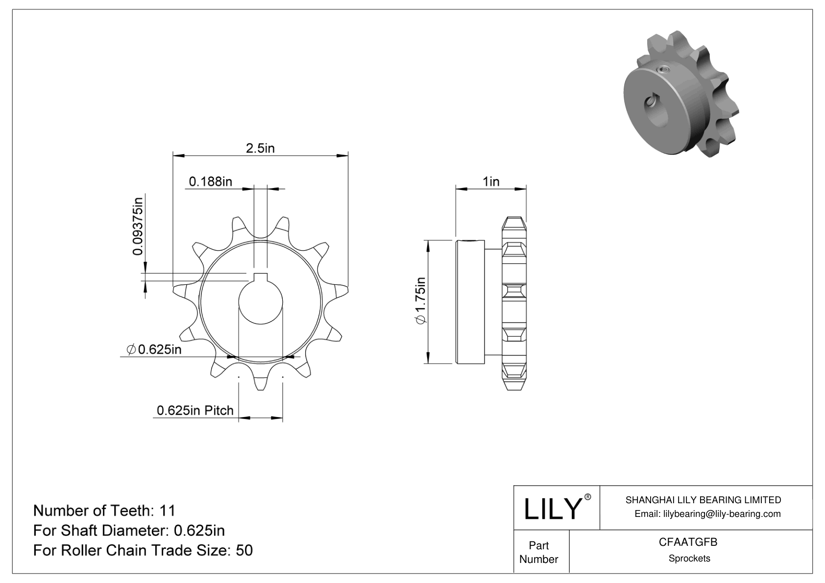 CFAATGFB Wear-Resistant Sprockets for ANSI Roller Chain cad drawing