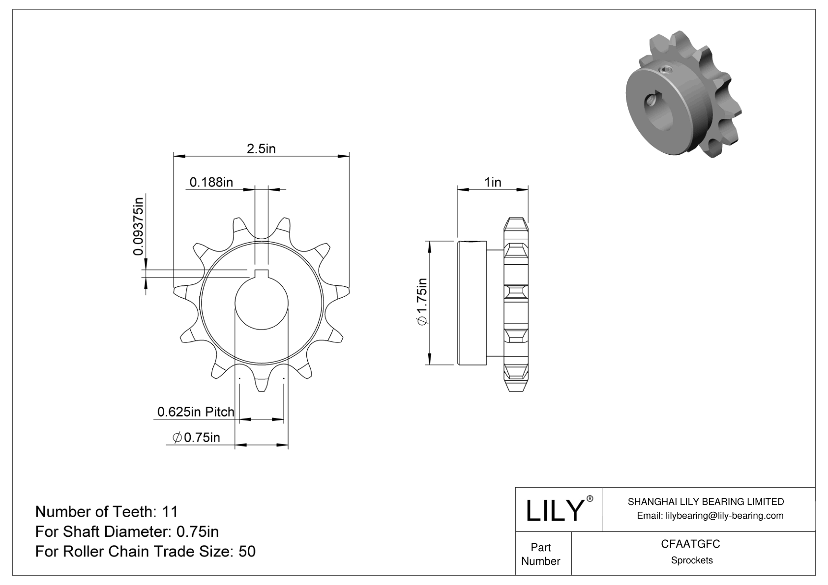 CFAATGFC Wear-Resistant Sprockets for ANSI Roller Chain cad drawing