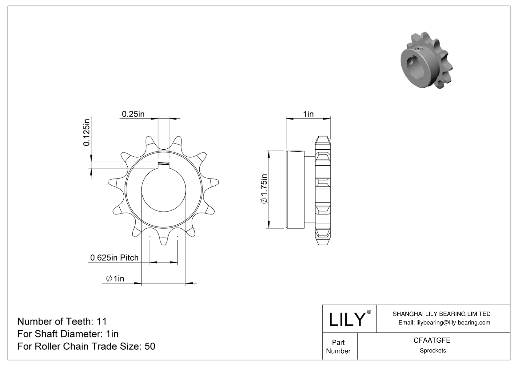 CFAATGFE Wear-Resistant Sprockets for ANSI Roller Chain cad drawing