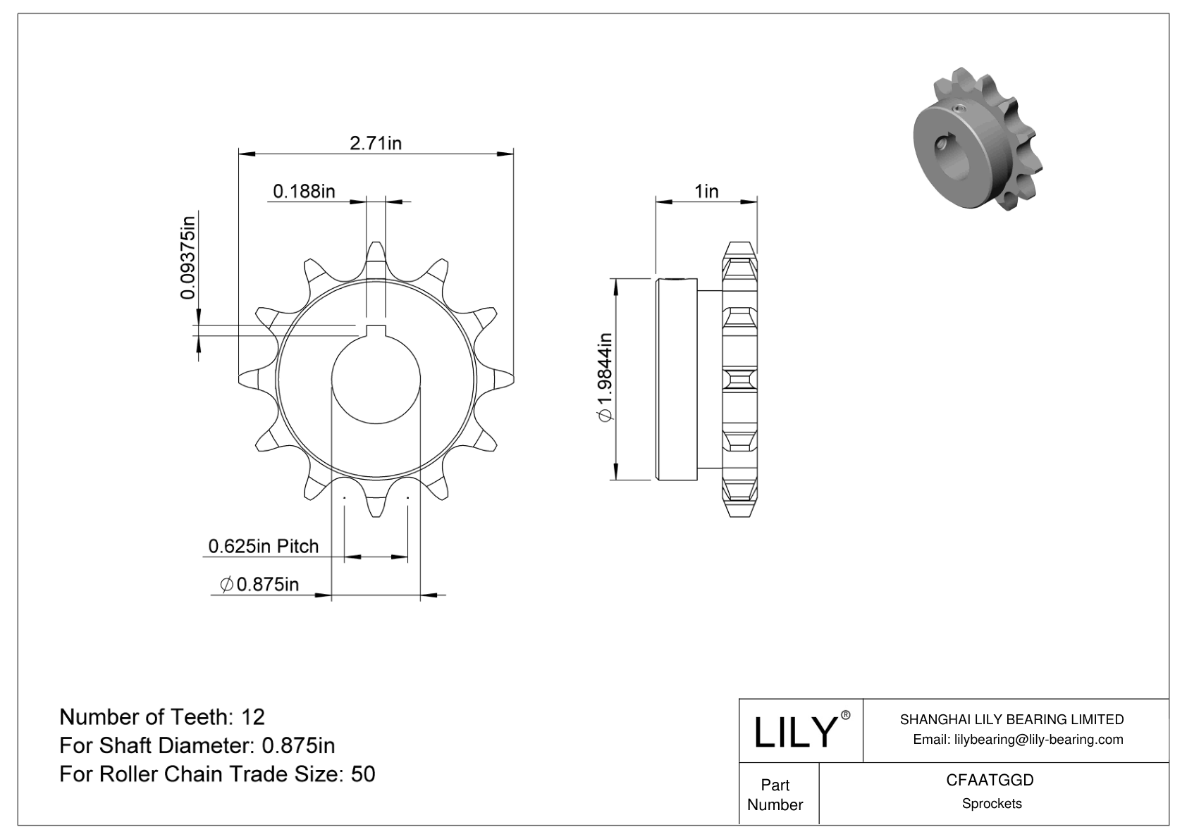 CFAATGGD Wear-Resistant Sprockets for ANSI Roller Chain cad drawing