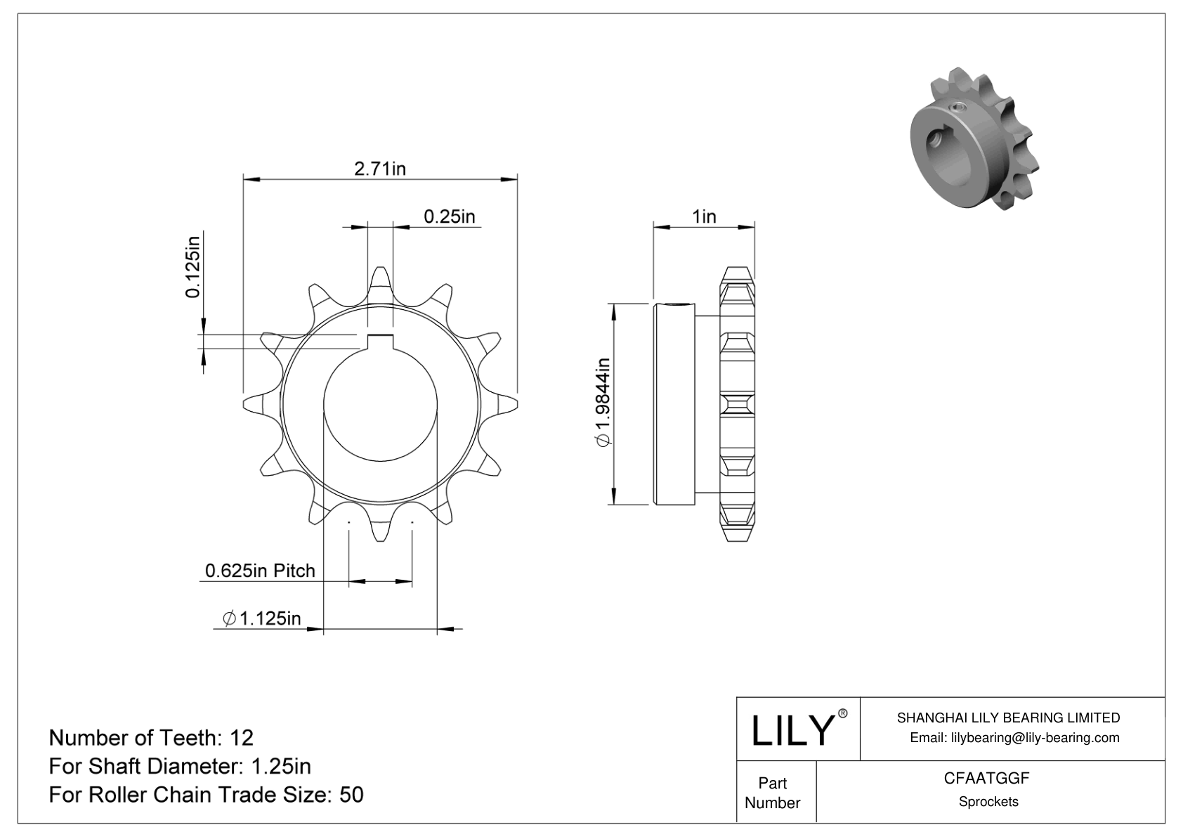 CFAATGGF Wear-Resistant Sprockets for ANSI Roller Chain cad drawing