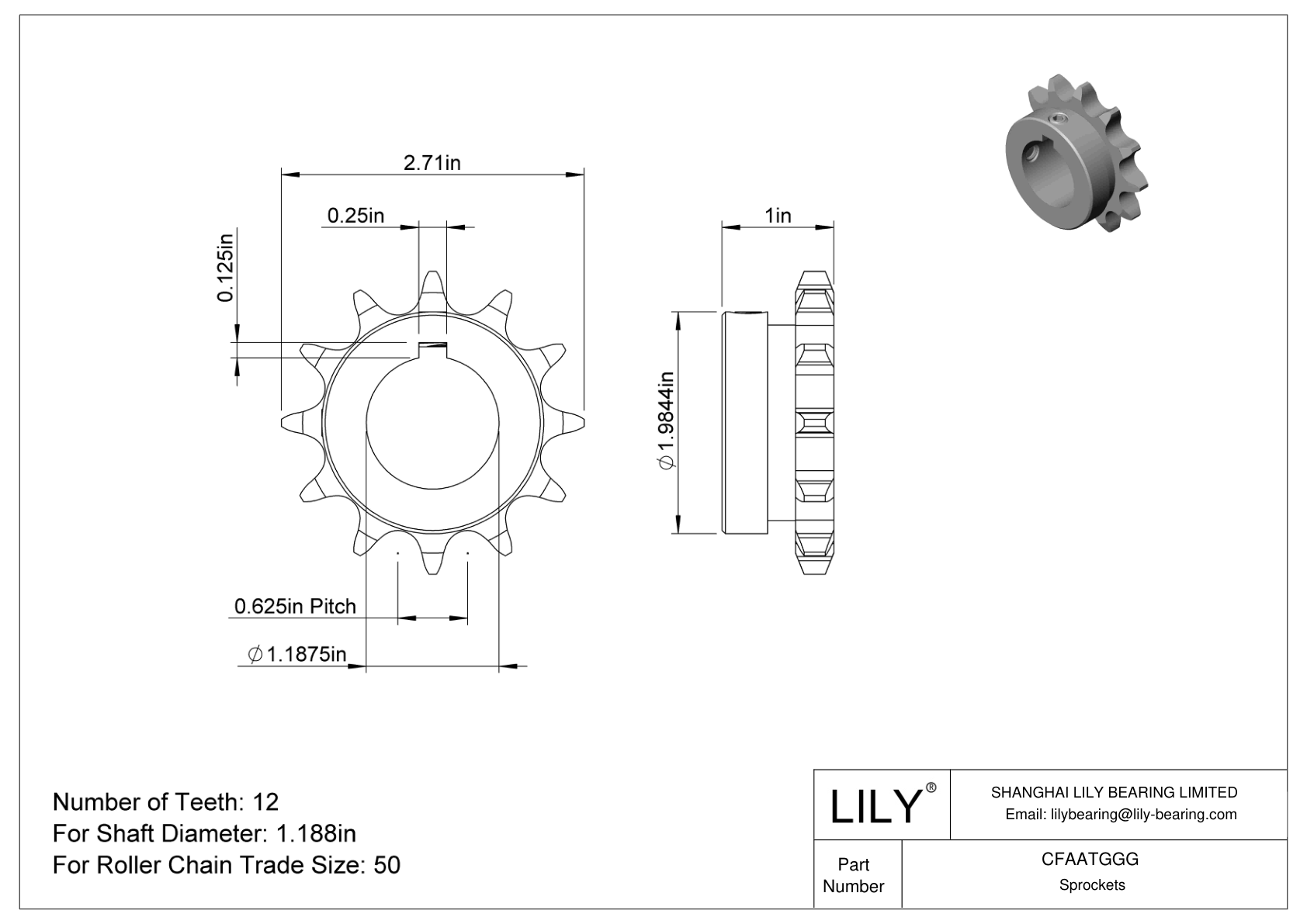 CFAATGGG Wear-Resistant Sprockets for ANSI Roller Chain cad drawing