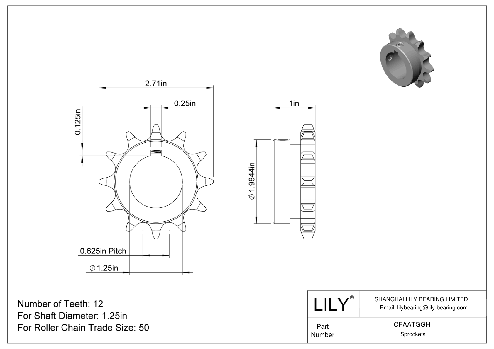 CFAATGGH Wear-Resistant Sprockets for ANSI Roller Chain cad drawing