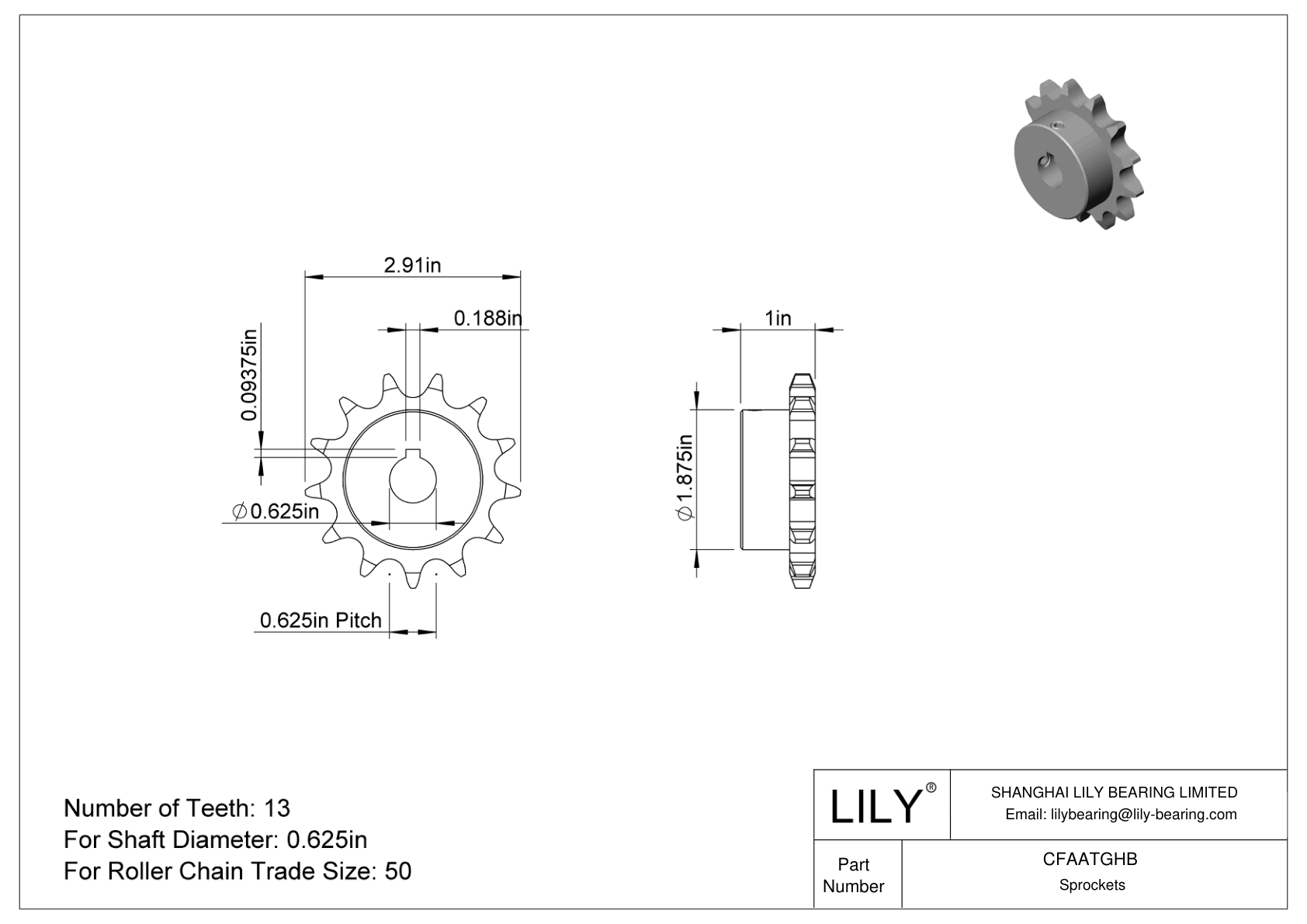 CFAATGHB Wear-Resistant Sprockets for ANSI Roller Chain cad drawing