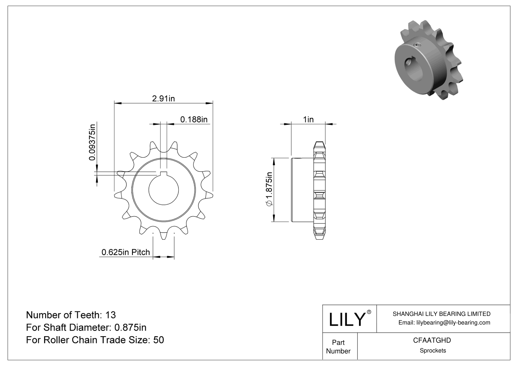CFAATGHD Wear-Resistant Sprockets for ANSI Roller Chain cad drawing