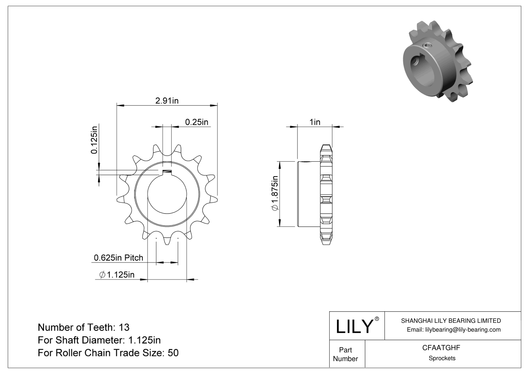 CFAATGHF Wear-Resistant Sprockets for ANSI Roller Chain cad drawing