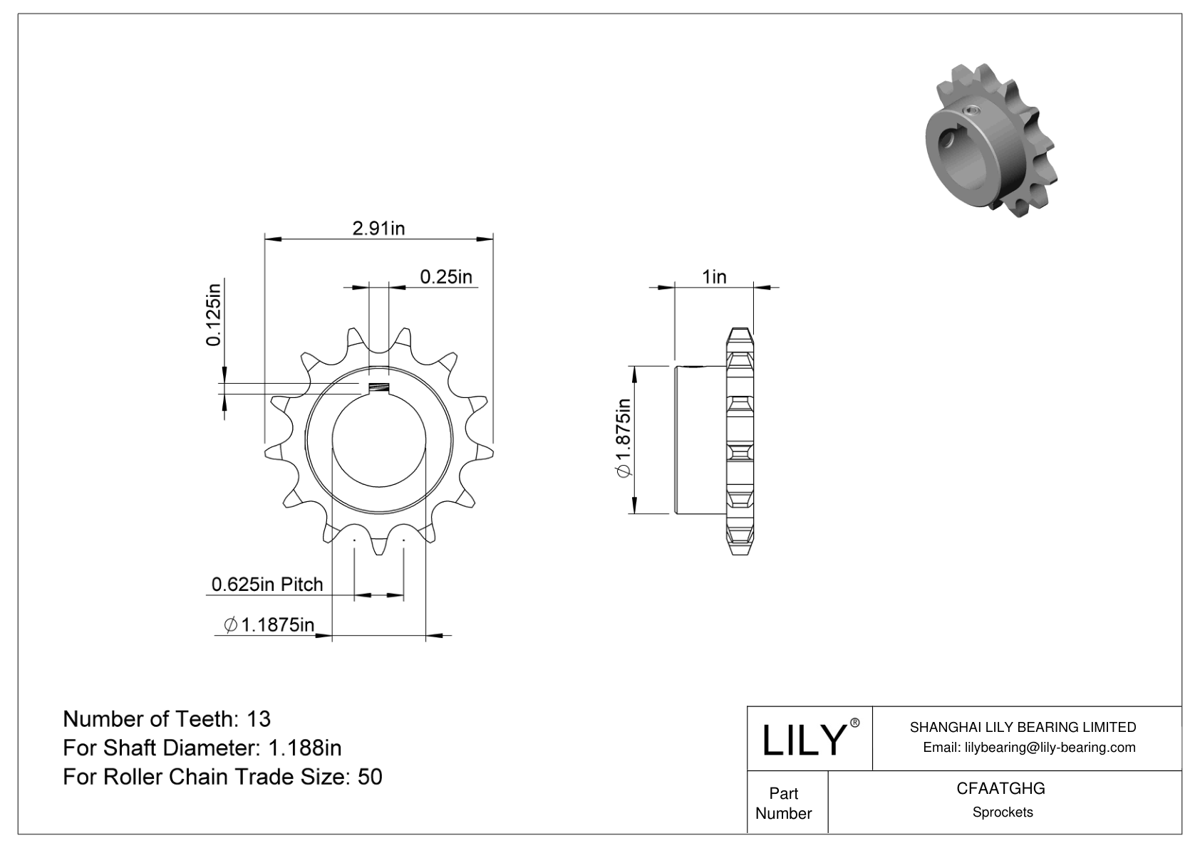 CFAATGHG Wear-Resistant Sprockets for ANSI Roller Chain cad drawing
