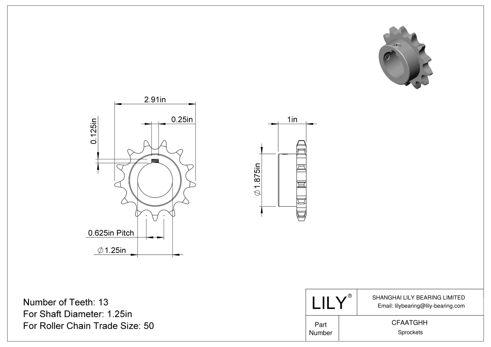 CFAATGHH Wear-Resistant Sprockets for ANSI Roller Chain cad drawing