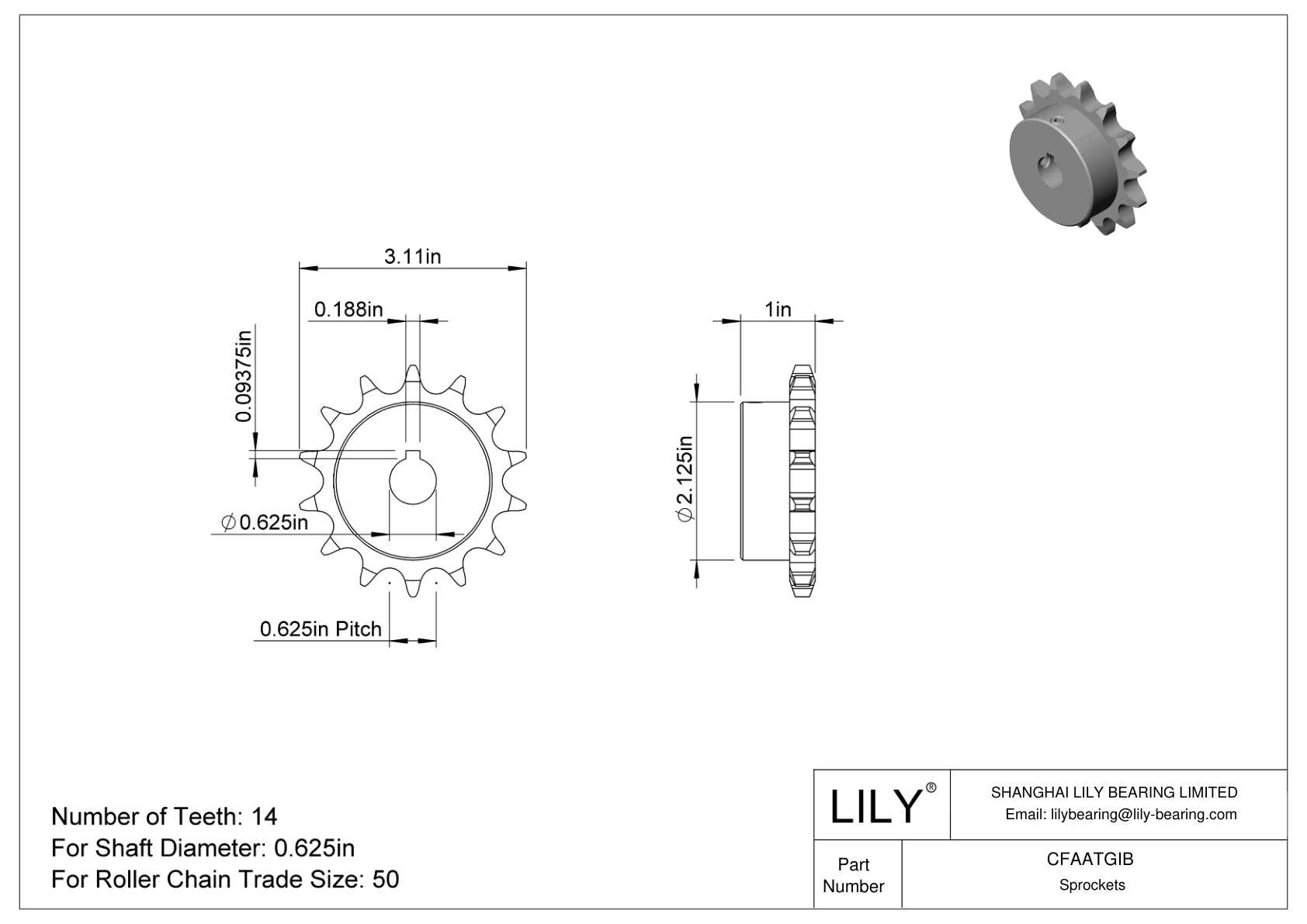 CFAATGIB Wear-Resistant Sprockets for ANSI Roller Chain cad drawing