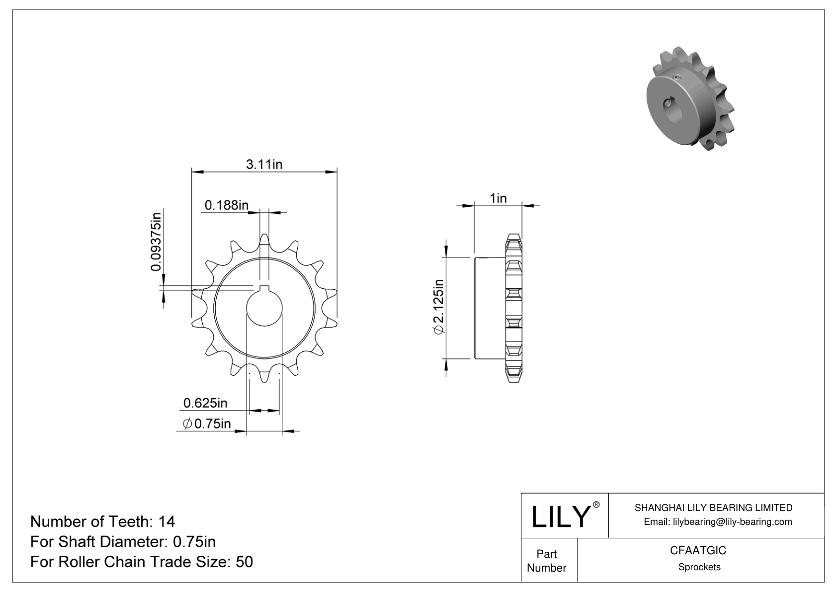 CFAATGIC Wear-Resistant Sprockets for ANSI Roller Chain cad drawing