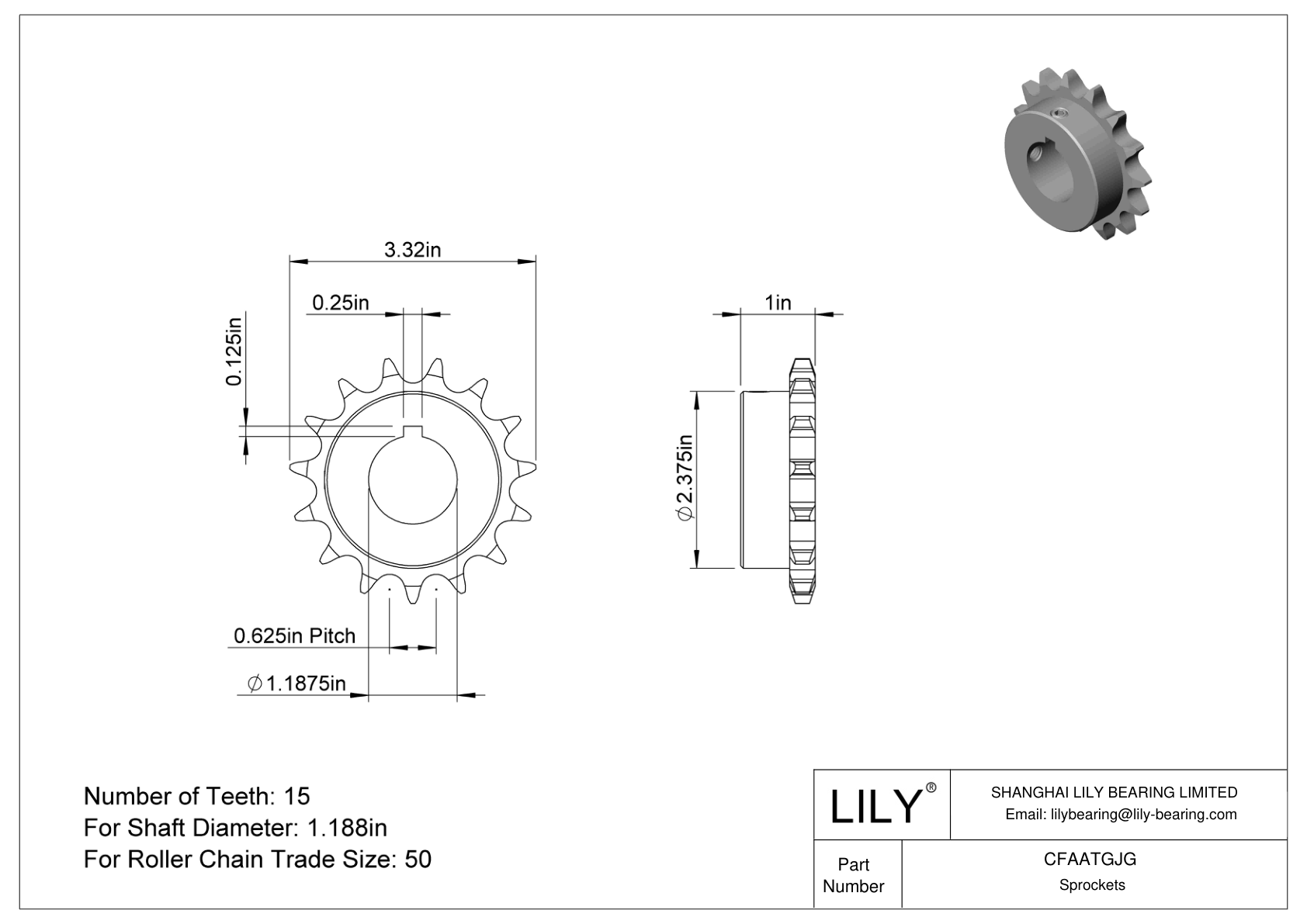 CFAATGJG Wear-Resistant Sprockets for ANSI Roller Chain cad drawing