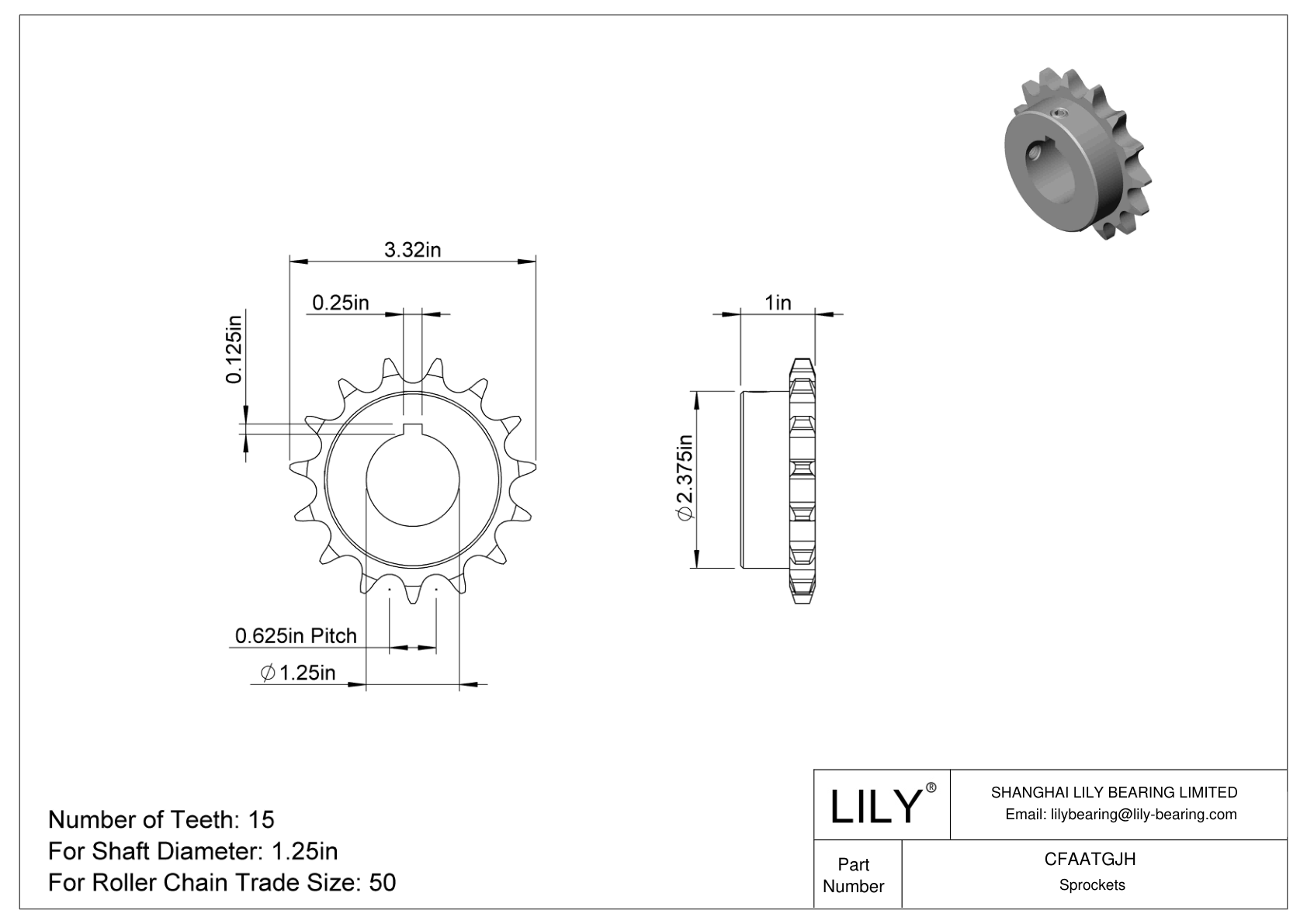 CFAATGJH Wear-Resistant Sprockets for ANSI Roller Chain cad drawing