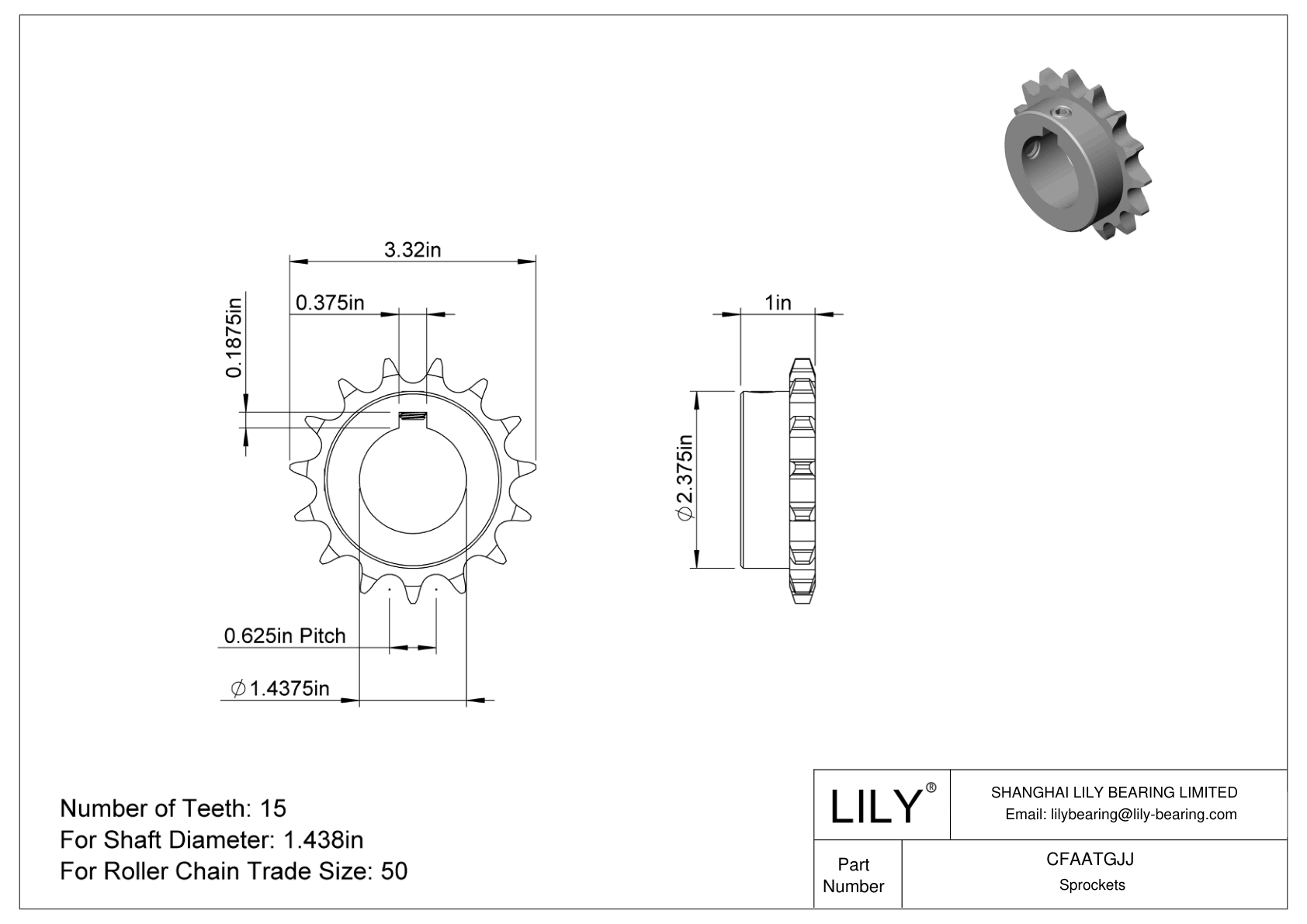 CFAATGJJ Wear-Resistant Sprockets for ANSI Roller Chain cad drawing