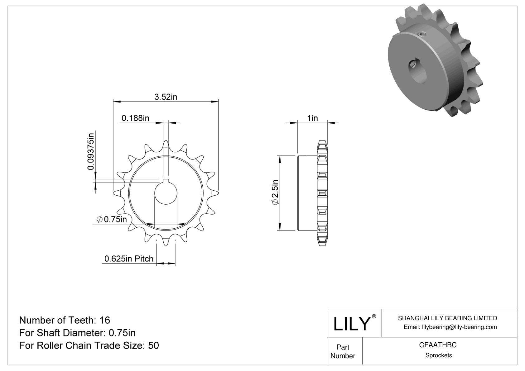 CFAATHBC Wear-Resistant Sprockets for ANSI Roller Chain cad drawing