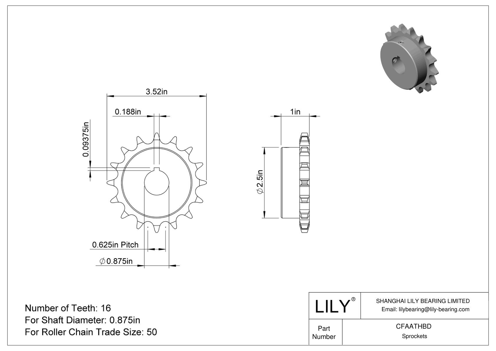CFAATHBD Wear-Resistant Sprockets for ANSI Roller Chain cad drawing